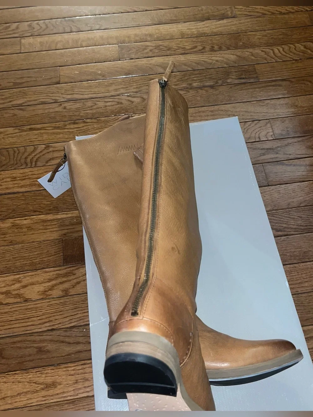 Franco Sarto Meyer Knee High Boot Light Brown Distressed Women’s 7 Wide Calf